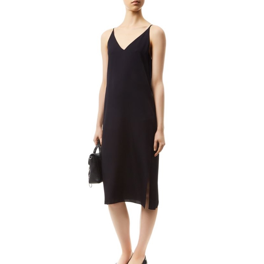 Theory Black Kyun R Modern Crepe Slit Midi Dress
